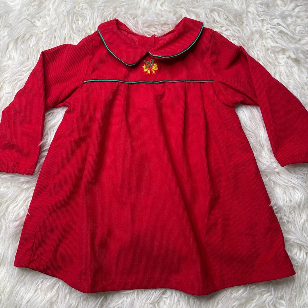 NWOT Red Corduroy Dress with Green Trim
